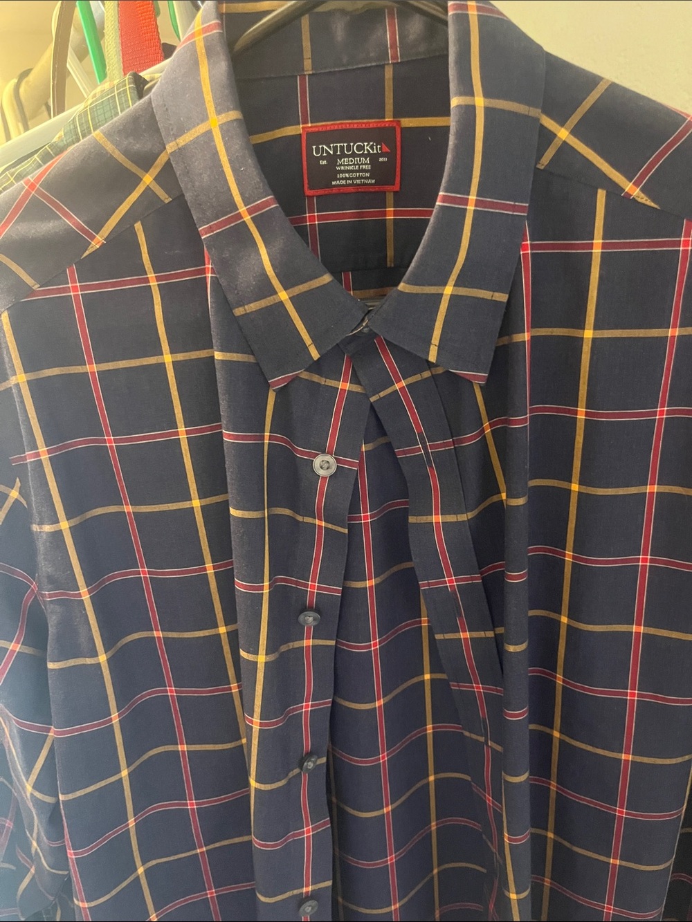 UNTUCKit Navy Plaid Button-Down Shirt with Yellow and Red Windowpane